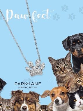 Park Lane PAW-FECT Necklace CZ Pave Silver tone Dog Paw Cat Paw NWT